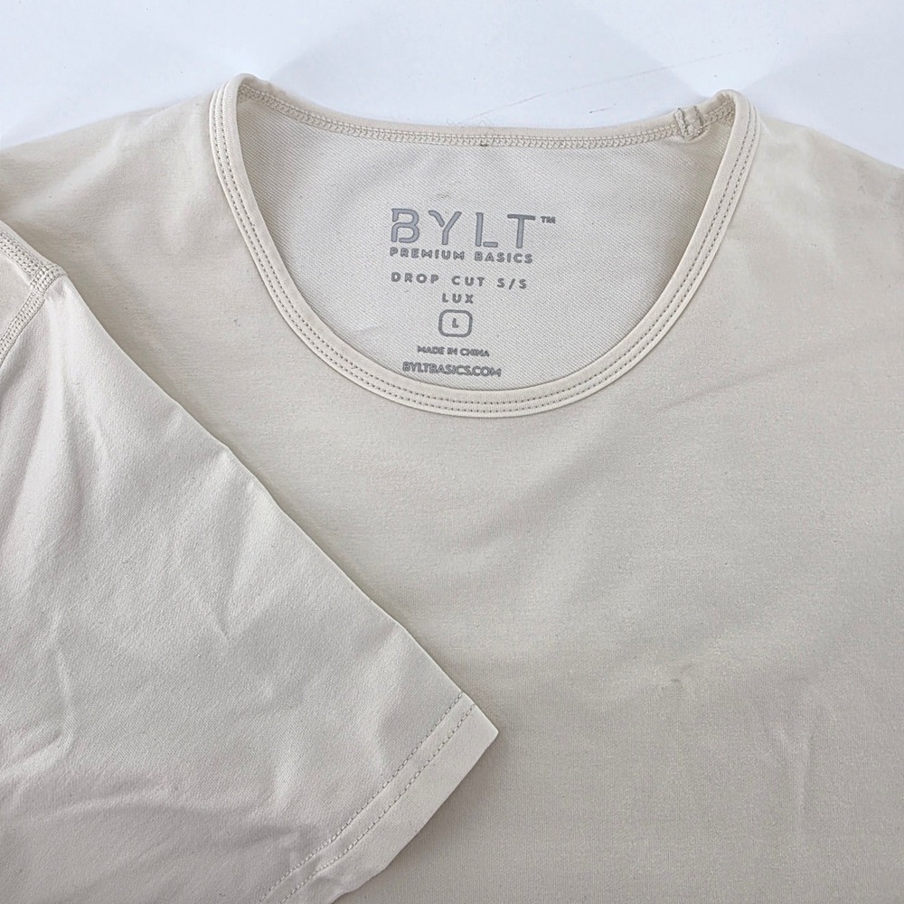 BYLT Premium Basics Drop Cut SS Lux Tee Shirt Cream Womens Large Casual‎ Eveyday